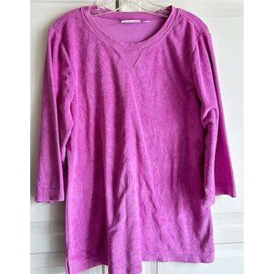 Denim and Company Womens Pink French Terry‎ Sweatshirt Tunic 3/4 Sleeve Medium